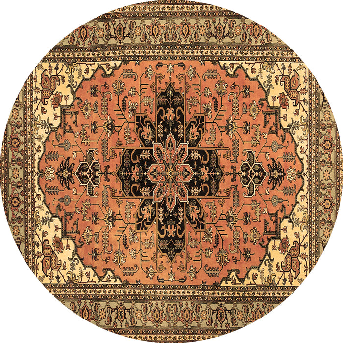 Round Machine Washable Medallion Brown Traditional Rug, wshtr1137brn