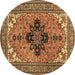 Round Machine Washable Medallion Brown Traditional Rug, wshtr1137brn