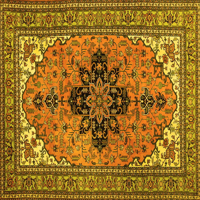 Square Machine Washable Medallion Yellow Traditional Rug, wshtr1137yw