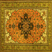 Square Machine Washable Medallion Yellow Traditional Rug, wshtr1137yw