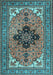 Machine Washable Medallion Light Blue Traditional Rug, wshtr1137lblu