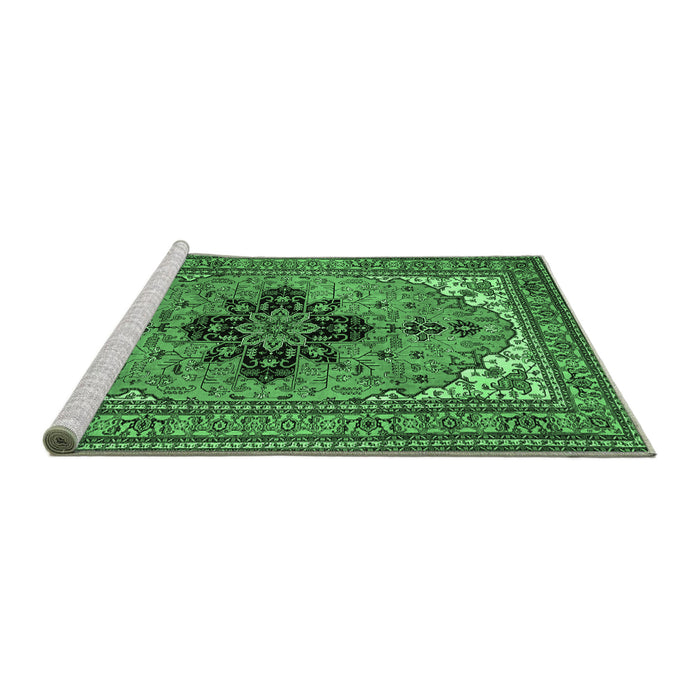 Sideview of Machine Washable Medallion Emerald Green Traditional Area Rugs, wshtr1137emgrn