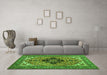 Machine Washable Medallion Green Traditional Area Rugs in a Living Room,, wshtr1137grn