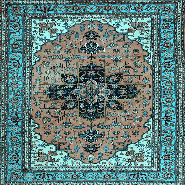 Square Machine Washable Medallion Light Blue Traditional Rug, wshtr1137lblu