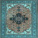 Square Machine Washable Medallion Light Blue Traditional Rug, wshtr1137lblu