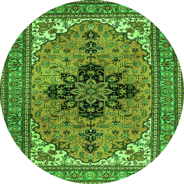 Square Medallion Green Traditional Rug, tr1137grn