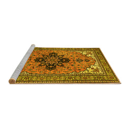 Sideview of Machine Washable Medallion Yellow Traditional Rug, wshtr1137yw