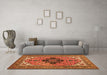 Machine Washable Medallion Orange Traditional Area Rugs in a Living Room, wshtr1137org