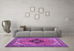 Machine Washable Medallion Purple Traditional Area Rugs in a Living Room, wshtr1137pur