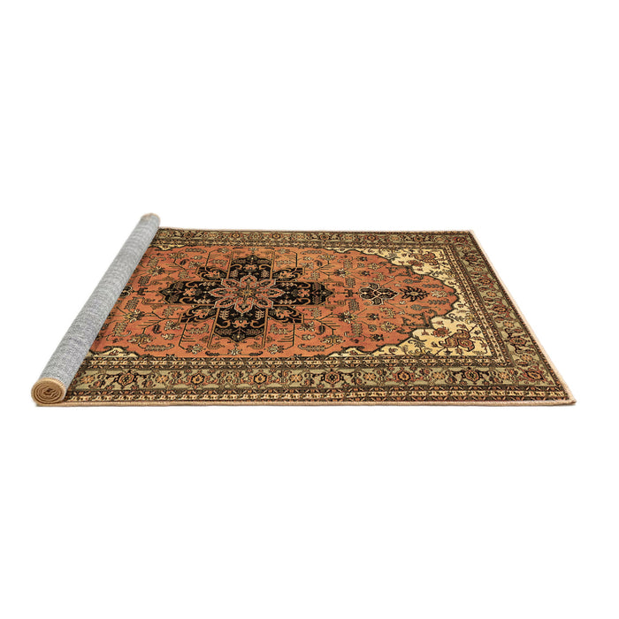 Sideview of Machine Washable Medallion Brown Traditional Rug, wshtr1137brn