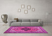 Machine Washable Medallion Pink Traditional Rug in a Living Room, wshtr1137pnk