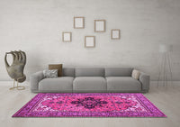 Machine Washable Medallion Pink Traditional Rug, wshtr1137pnk