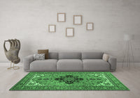 Machine Washable Medallion Emerald Green Traditional Rug, wshtr1137emgrn