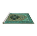 Sideview of Machine Washable Medallion Turquoise Traditional Area Rugs, wshtr1137turq