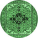 Round Medallion Emerald Green Traditional Rug, tr1137emgrn