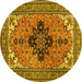 Round Machine Washable Medallion Yellow Traditional Rug, wshtr1137yw