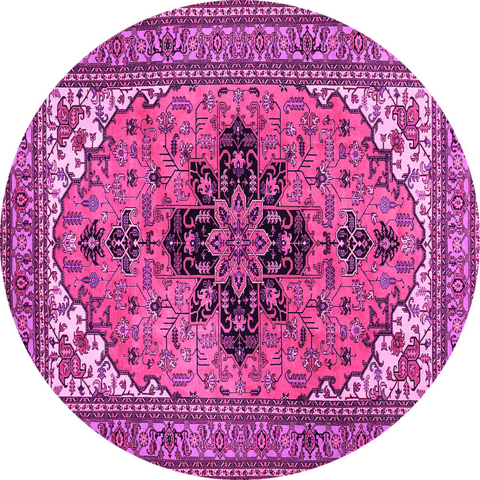 Round Machine Washable Medallion Pink Traditional Rug, wshtr1137pnk