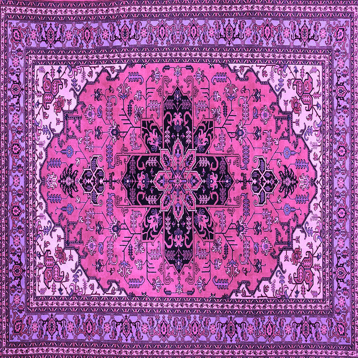 Square Machine Washable Medallion Purple Traditional Area Rugs, wshtr1137pur