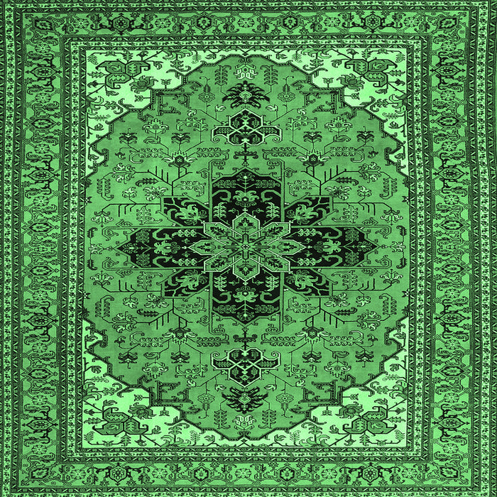 Square Medallion Emerald Green Traditional Rug, tr1137emgrn