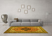 Machine Washable Medallion Yellow Traditional Rug in a Living Room, wshtr1137yw