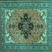 Square Medallion Turquoise Traditional Rug, tr1137turq