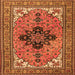 Round Machine Washable Medallion Orange Traditional Area Rugs, wshtr1137org