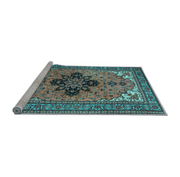 Sideview of Machine Washable Medallion Light Blue Traditional Rug, wshtr1137lblu
