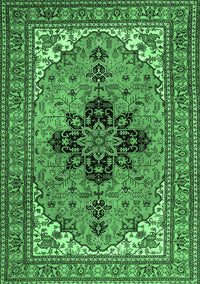 Medallion Emerald Green Traditional Rug, tr1137emgrn