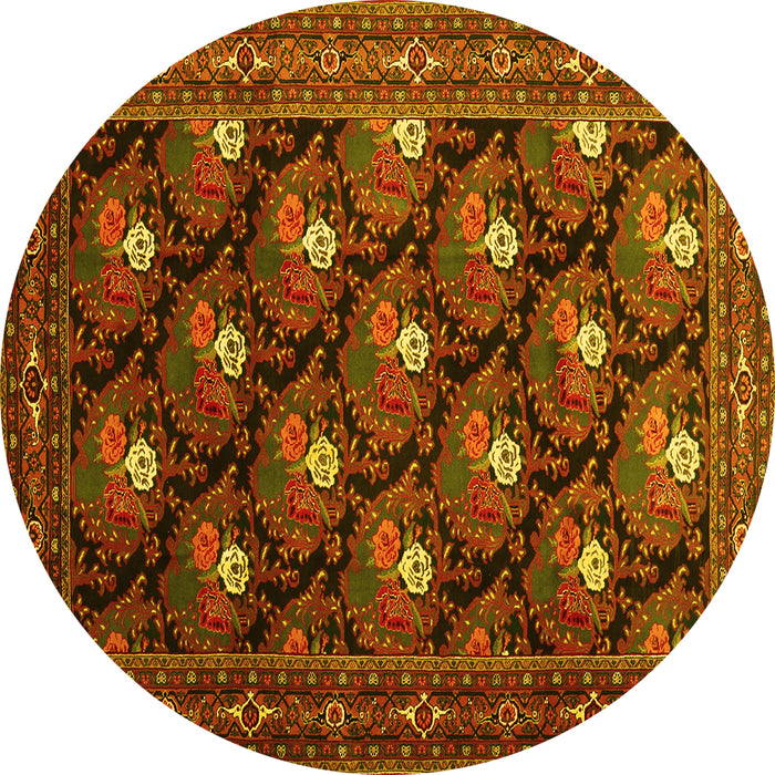 Round Machine Washable Persian Yellow Traditional Rug, wshtr1138yw