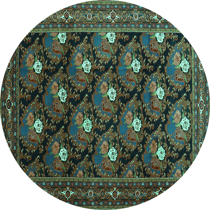 Round Machine Washable Persian Turquoise Traditional Area Rugs, wshtr1138turq