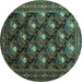 Round Machine Washable Persian Turquoise Traditional Area Rugs, wshtr1138turq