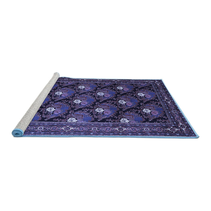 Sideview of Machine Washable Persian Blue Traditional Rug, wshtr1138blu