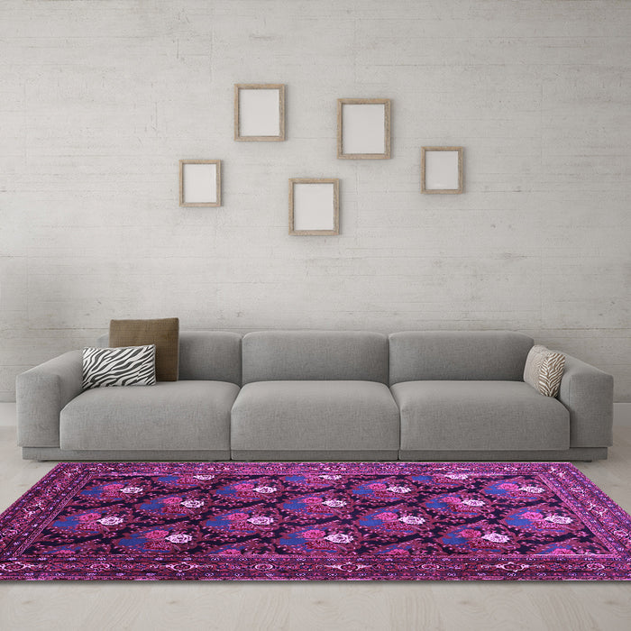Machine Washable Persian Purple Traditional Area Rugs in a Living Room, wshtr1138pur