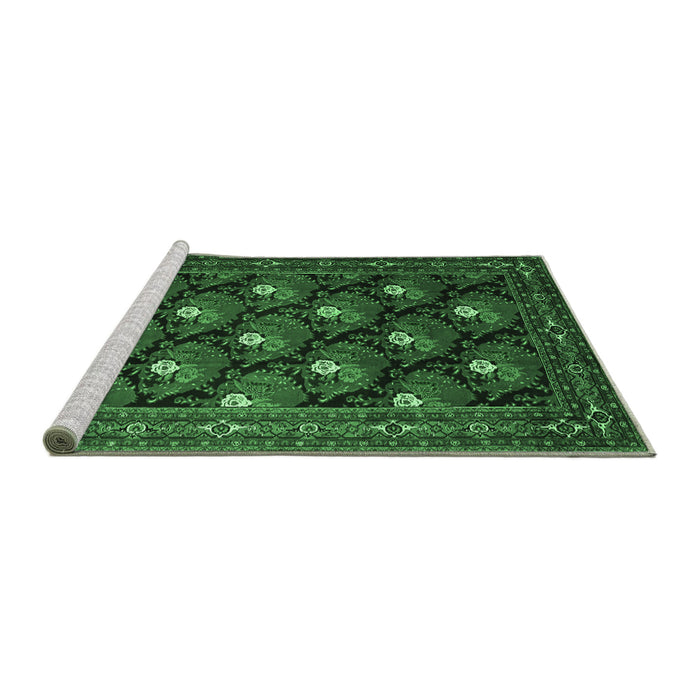 Sideview of Machine Washable Persian Emerald Green Traditional Area Rugs, wshtr1138emgrn