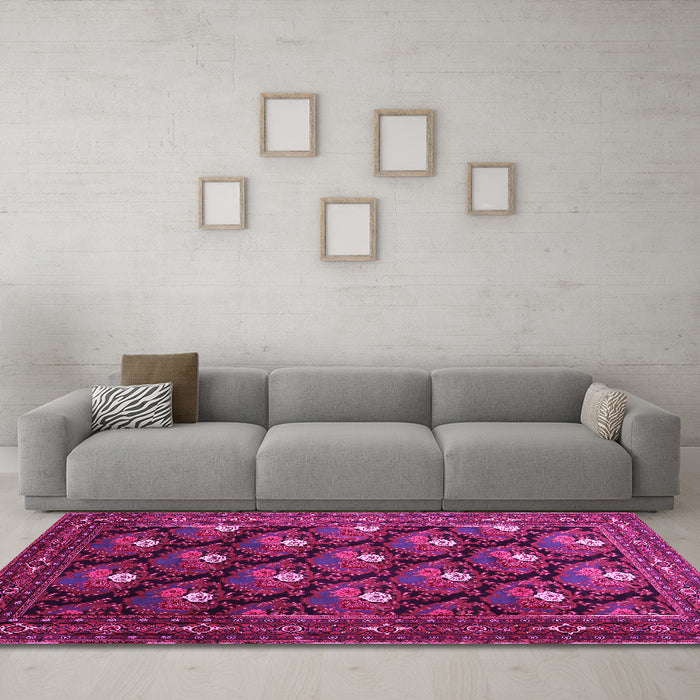 Machine Washable Persian Pink Traditional Rug in a Living Room, wshtr1138pnk