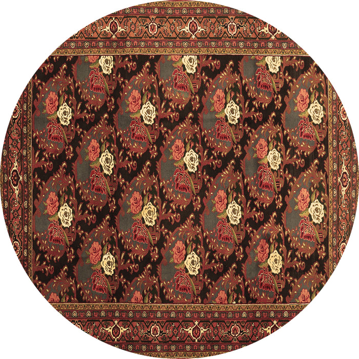 Round Persian Brown Traditional Rug, tr1138brn
