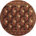 Round Persian Brown Traditional Rug, tr1138brn