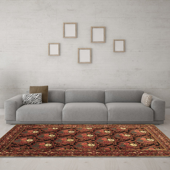 Machine Washable Persian Brown Traditional Rug in a Living Room,, wshtr1138brn