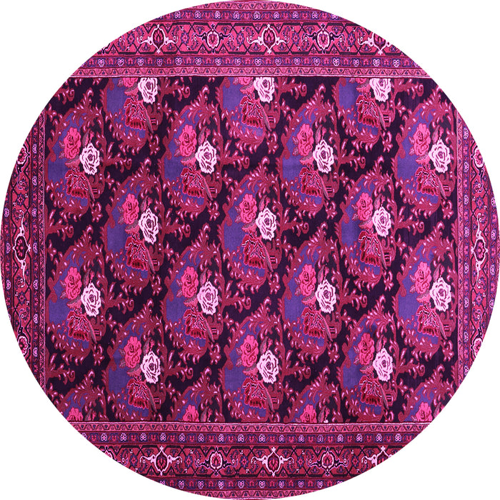 Round Machine Washable Persian Pink Traditional Rug, wshtr1138pnk