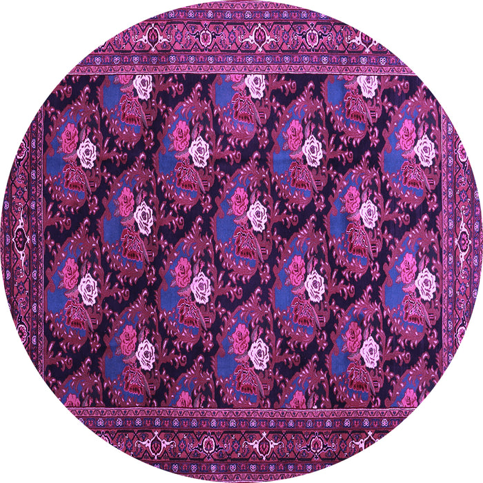 Round Machine Washable Persian Purple Traditional Area Rugs, wshtr1138pur