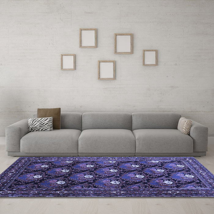 Machine Washable Persian Blue Traditional Rug in a Living Room, wshtr1138blu