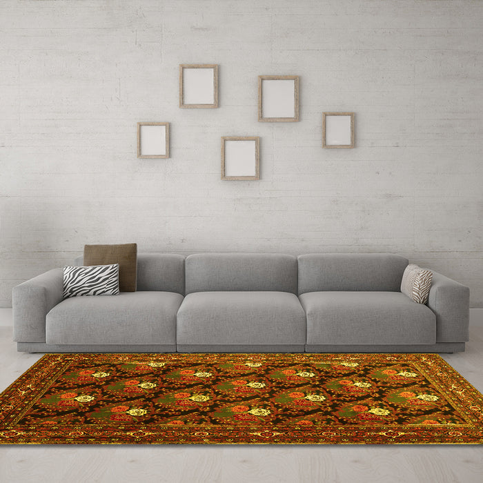 Machine Washable Persian Yellow Traditional Rug in a Living Room, wshtr1138yw