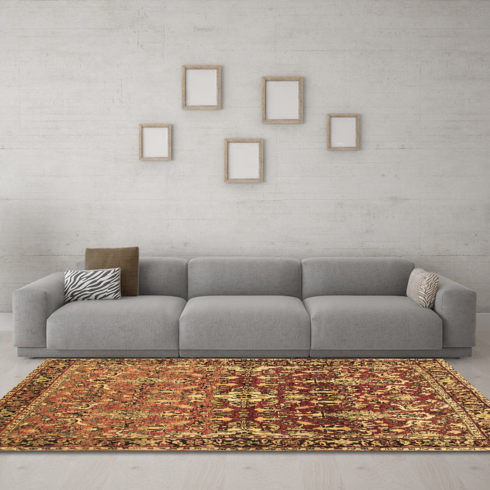 Machine Washable Persian Brown Traditional Rug in a Living Room,, wshtr1139brn