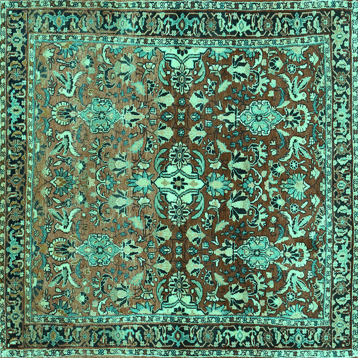 Square Machine Washable Persian Turquoise Traditional Area Rugs, wshtr1139turq