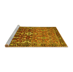 Sideview of Machine Washable Persian Yellow Traditional Rug, wshtr1139yw