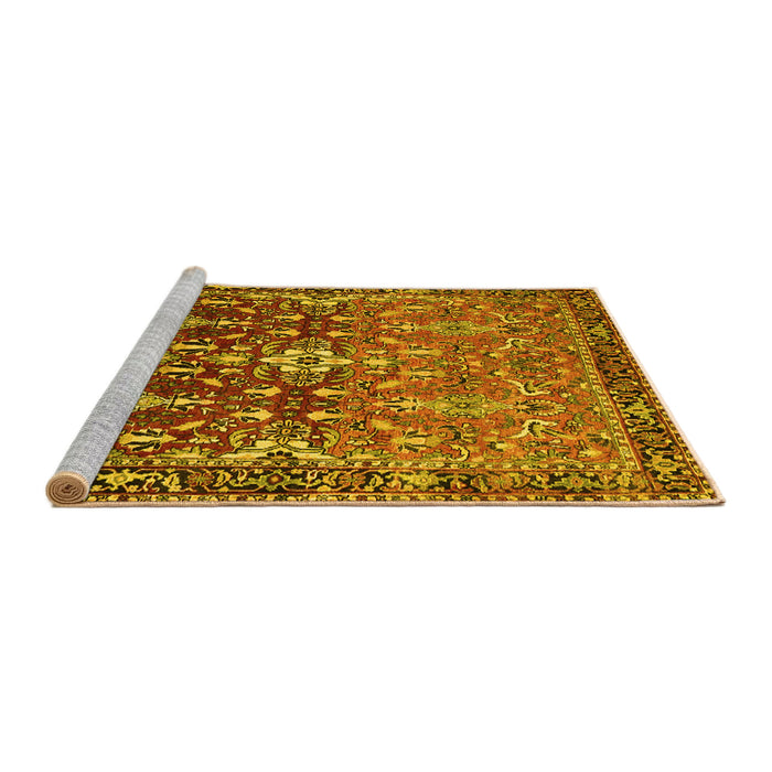 Sideview of Machine Washable Persian Yellow Traditional Rug, wshtr1139yw