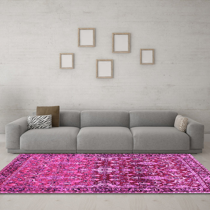 Machine Washable Persian Pink Traditional Rug in a Living Room, wshtr1139pnk