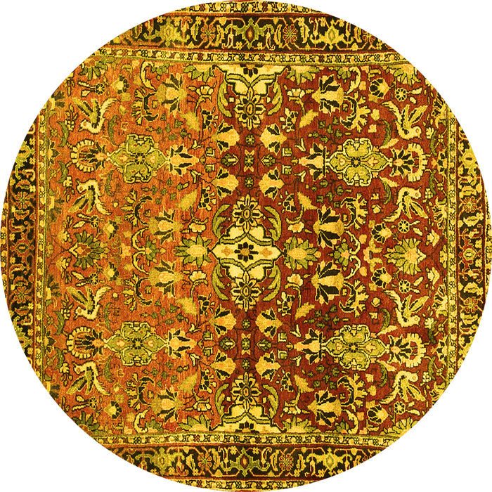 Round Machine Washable Persian Yellow Traditional Rug, wshtr1139yw