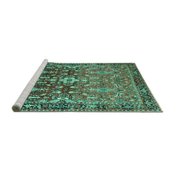 Sideview of Machine Washable Persian Turquoise Traditional Area Rugs, wshtr1139turq