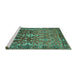 Sideview of Machine Washable Persian Turquoise Traditional Area Rugs, wshtr1139turq